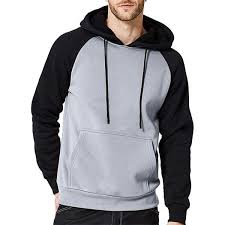 Men's Contrast Raglan Long-Sleeve Pullover Blend Fleece Hoodie with Kanga Pocket